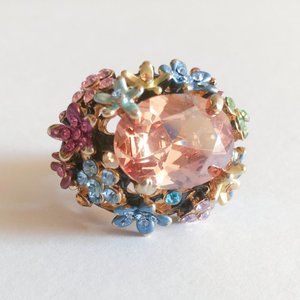 Aldo Crystal Floral Ring Maximalist Cocktail Dome Ring Size 6…